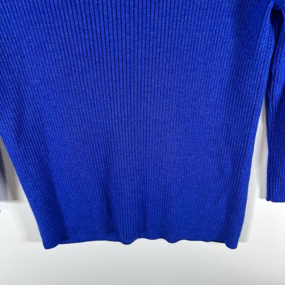 St. John Cobalt Blue Ribbed Knit Sweater Womens Sz M Designer Wool Silk Cashmere - Picture 9 of 10